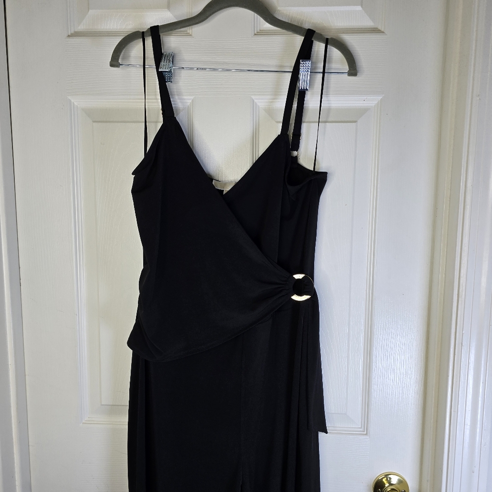 Elegant Black Michael‎ Kohrs Jumpsuit Wrap Bodice Straight Leg Womens L